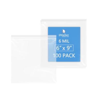 Imagem de iMailer - Sacos Ziplock resistentes de 6 mil com vedação de zíper seguro - 15 x 23 cm, pacote com 100 - Sacos plásticos reutilizáveis para alimentos, artesanato e armazenamento de ferragens - multiuso