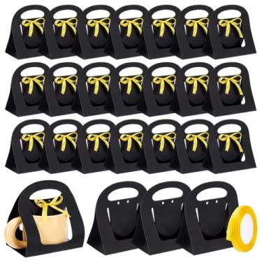 Imagem de NBEADS 24 caixas de presente de xícara de café para presentes, xícaras de café, caixas de presente com 1 rolo de fita amarela suporte de copo de papel com alça para presentes de dama de honra