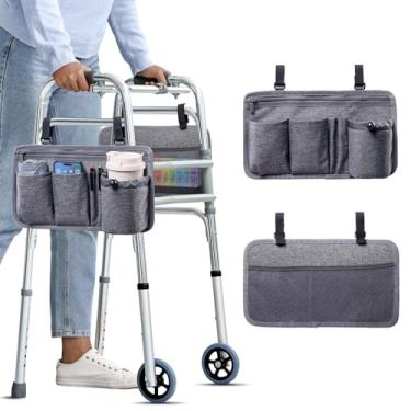 Imagem de BAGSFY Bolsa para andador 2 em 1 e bandeja de andador com suporte de copo e bolso lateral – mesa de andador superior rígida para idosos – Acessório dobrável para refeições, leitura, bebidas