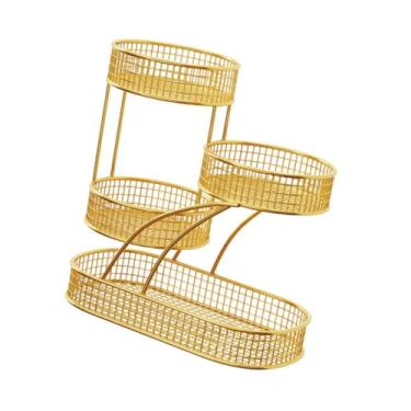 Imagem de IEUDNS Cesta de frutas, tigela de frutas de malha, organizador de penteadeira versátil, quarto, 4 camadas, banheiro, organizador para pães, lanches, Ouro