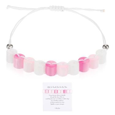 Imagem de Telooco Pulseira de contas ajustáveis pulseira de contas três cores, presente feito à mão para acessório feminino moderno (branco, rosa, fúcsia)