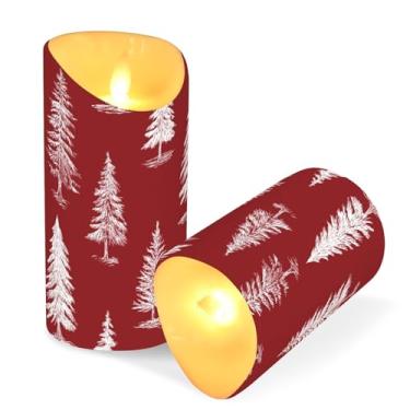 Imagem de Blueangle Pacote com 2 velas de árvore de Natal vermelhas e brancas sem chamas com controle remoto e temporizador, velas LED cintilantes (7,6 cm x 9,9 cm) para decoração de casa, casamento