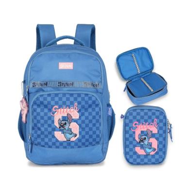 Imagem de Kit Escolar Mochila Costas + Estojo Box Stitch Disney Luxcel