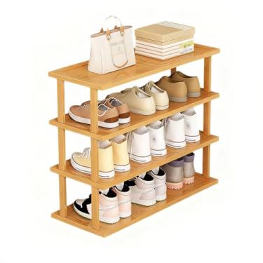 Imagem de SPXMQSS Sapateira de bambu, sapateira vertical para pequenos espaços, sapateiras independentes para armário, entrada, canto, garagem e quarto, empilhável gratuitamente, 4 níveis 65 x 23 x 58 cm