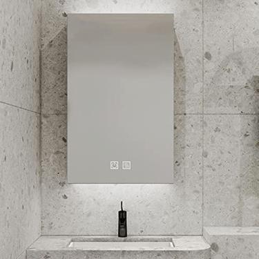 Imagem de SPXMQSS Armário de espelho de LED, armários de banheiro com luzes, desembaçamento inteligente, escurecimento contínuo com prateleiras com espelho, armário de espelho de banheiro, unidades de