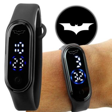 Imagem de Relogio Digital Prova Dagua Bracelete Infantil + Batman Heroi Silicone Presente Preto Adolescente