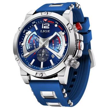 Imagem de Relógio De Quartzo Masculono Esportivo Impermeável À Prova Da Água 3atm Azul Prata
