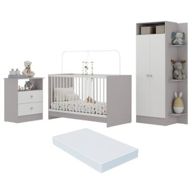 Imagem de Jogo De Quarto Infantil Com Colchão Incluso Trevalla Móveis Pom Pom - Cinza-branco Cinza-branco