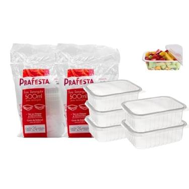 Imagem de Potes Descartáveis Retangulares com Tampa, 500ml, Transparente, 48 Unidades