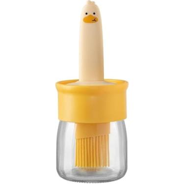 Imagem de PANCA Dispensador de óleo de vidro com escova de silicone, garrafa de óleo de 200 ml para óleo de cozinha, assar, churrasco, fritar (amarelo, pacote com 1)