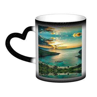 Imagem de Sunrise Over Hanauma Bay Oahu Hawaii Divertida Xícara de Café Mágica, Sensível ao Calor, Mudança de Cor, 12 Oz, Para Café/Chá/Leite/Cacau, Para Adolescente/Aniversário/Festival/Presentes