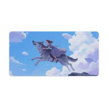 Imagem de HouLaiZhe Tapete de mouse grande anime menina e lobo cruz para jogos base de borracha antiderrapante tapete de mesa laptop acessórios de computador suprimentos bloco de escrita para escritório casa 30