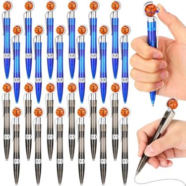Imagem de Zhanmai 24 canetas de basquete, canetas esferográficas esportivas, bolas de basquete, lembrancinhas de festa, canetas de mesa de basquete, para decoração de material de escritório (azul, preto
