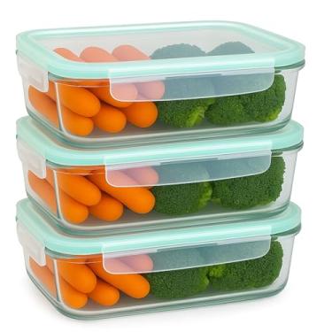 Imagem de Kit 3 Potes de Vidro Herméticos Retangulares 640ml com Tampa de Silicone para Armazenar e Conservar Alimentos (Verde)