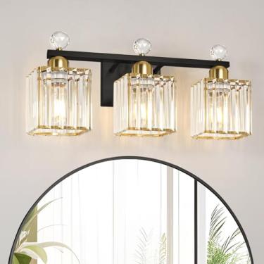 Imagem de Lxybcce Luzes de banheiro sobre o espelho - fácil instalação com guia transparente, design sem sombra de 3 luzes, acabamento em cristal preto e dourado - para luminárias modernas de banheiro em