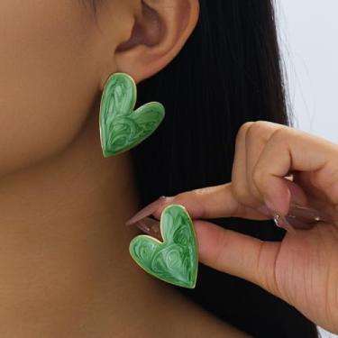 Imagem de Brincos de coração verde para mulheres, brincos de noiva para noivas, joias de casamento, argola suspensa e pingente, Medium, Latão, Sem pedra preciosa