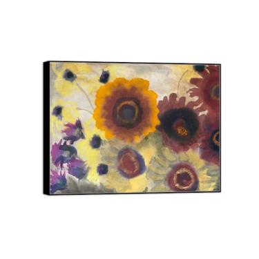 Imagem de Pintura de arte de parede de flores - imagem de decoração vintage - girassóis vermelhos e amarelos 2 - impressões em tela de moldura preta para sala de estar 50 x 65 cm 20 x 26 pol