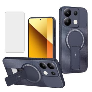 Imagem de Asuwish Capa de telefone para Xiaomi Redmi Note 13 5G Capa magnética de fibra de carbono com protetor de tela de vidro temperado e suporte protetor fino macio acessórios para celular Note13 135G