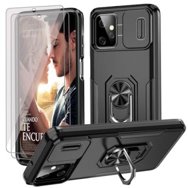 Imagem de YmhxcY Capa para Moto G Power 5G 2023 com 2 protetores de tela à prova de explosão, capa de câmera deslizante e suporte, [nível militar] capa de celular para Motorola Moto G Power 5G 2023-preta