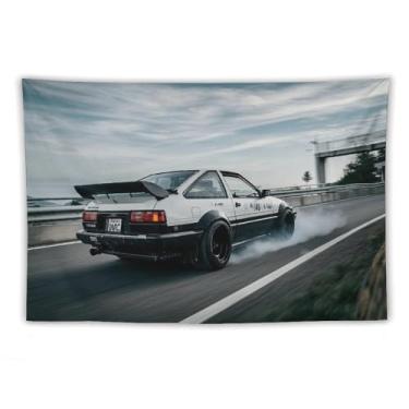 Imagem de HouLaiZhe Tapeçaria de carro Ae86 Jdm carro clássico retrô esportes pendurar na parede quarto decoração de casa tapeçarias estética piquenique decoração de parede arte de parede para dormitório sala