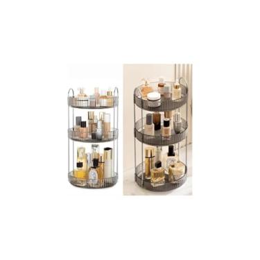 Imagem de Organizador Multiuso Triplo, Plástico e Metal, Transparente, 23x47 cm, 3 Compartimentos, para Maquiagem e Cosméticos