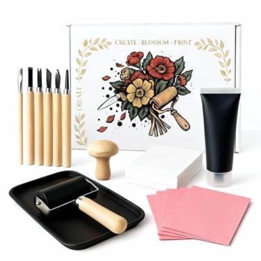 Imagem de Lnncdsc Kit Linocut para iniciantes e artistas DIY – Conjunto completo de impressão em bloco com ferramentas de entalhe e rolo Brayer – Perfeito para carimbos caseiros, cartões comemorativos