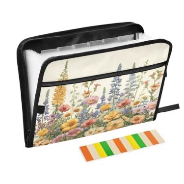 Imagem de Wassud Acordeão de flores completas organizador de arquivos de papel A4 pastas de arquivo de papel fólio com etiquetas pasta de arquivo expansível 13 bolsos
