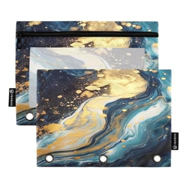 Imagem de Wassud Pacote com 2 pastas de fichário de mármore azul e dourado, pastas de bolso com 3 furos, organizador de fichários para casa, escritório