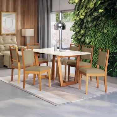 Imagem de Conjunto Sala De Jantar Lina Em Madeira Maciça 6 Cadeiras Boucle Bege