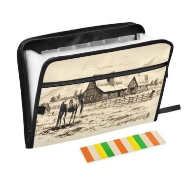 Imagem de Wassud Pasta organizadora de arquivos de papel A4 de cavalo e nuvens com etiquetas e pastas de arquivos expansíveis, 13 bolsos
