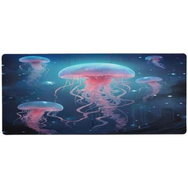 Imagem de Wassud Mouse pad rosa medusa para jogos com base de borracha antiderrapante, mouse pad longo com borda costurada, à prova d'água, grande mesa para escritório, casa, 89,9 cm x 39,9 cm