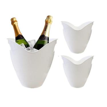 Imagem de Balde Acrilico Kit 3pçs 3,3l Reforçado Champanheira Neoplas, Branco