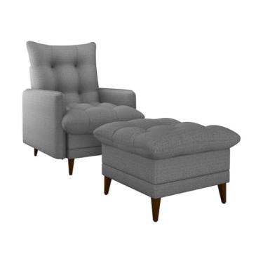 Imagem de Poltrona de Amamentação Montreal com Puff - Suede Cinza, Reclinável, Madeira Maciça, Suporta 110kg - Conforto para Mães, Sala de Estar e Cantinho de Leitura(LINHO MILLENIUN SATURNO CINZA)