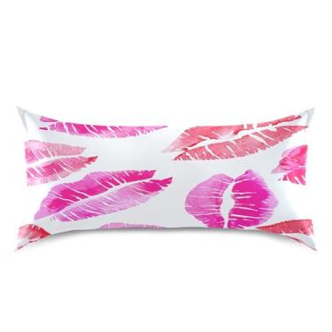 Imagem de xigua Fronha de cetim com batom vermelho para cabelo e pele, lavável na máquina, antiderrapante, refrescante, almofada king size com fecho de envelope, 50,8 cm x 101,6 cm