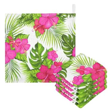 Imagem de Kigai Toalhas de banho para bebês com flores e folhas de palmeira verde, 3 peças de toalha absorvente ultra macia, toalha de rosto de banho para recém-nascido, lenços umedecidos naturais reutilizáveis