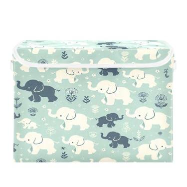 Imagem de Burbuja Caixa de armazenamento de elefante bebê com tampa e alças, grande caixa de armazenamento dobrável para prateleiras armário quarto escritório organizador