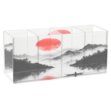 Imagem de CEBUGI Porta-canetas de acrílico com 4 compartimentos, organizador de lápis transparente, pintura de tinta chinesa, suporte de pincel de maquiagem para escritório em casa