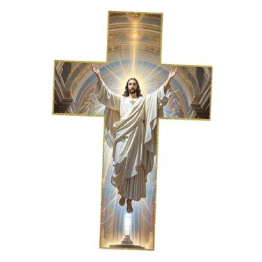 Imagem de WeiLaiKeQi Cruz de parede em madeira, peça única para pendurar na parede, ornamento artístico artesanal para casa de campo, quarto, apartamento, área externa e, Style a