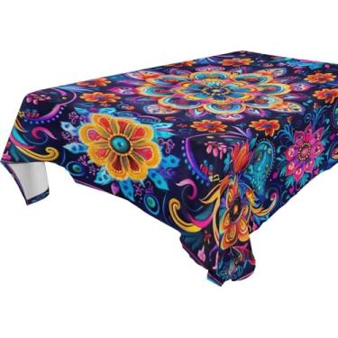 Imagem de YETTASBIN Toalha de mesa quadrada mandala, impermeável, resistente a manchas, lavável de poliéster, para piquenique, jantar, férias, cozinha, festa, decoração, 152 x 152 cm