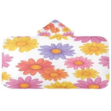 Imagem de Burbuja Toalha de banho com capuz floral para crianças, toalha de praia de pelúcia macia absorvente para meninas e meninos 3-10 anos, 61 x 127 cm