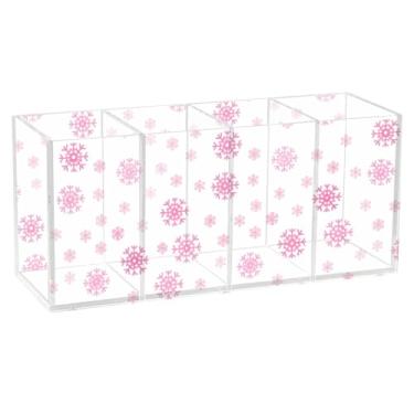 Imagem de Burbuja Porta-canetas de acrílico Snowflakes com 4 compartimentos, suporte de lápis transparente para pincéis de maquiagem fixos, acessórios de mesa de escritório em casa