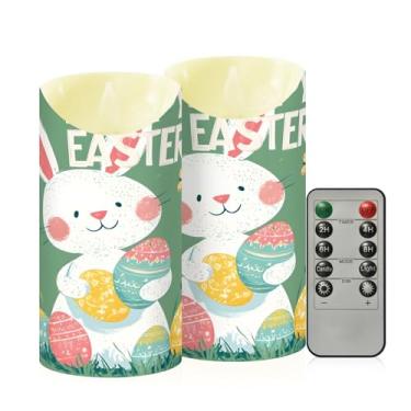 Imagem de Wassud Pacote com 2 velas coloridas de coelho branco sem chama com controle remoto, velas realistas cintilantes com temporizador, velas decorativas para Natal, casamento, festa, decoração de casa
