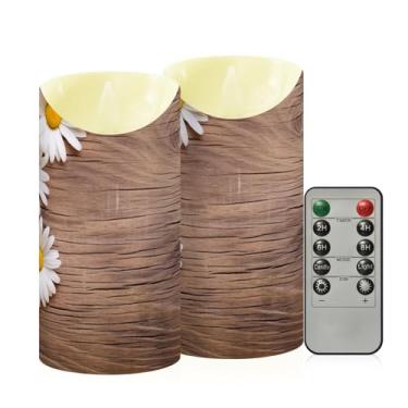 Imagem de Wassud Pacote com 2 velas sem chama de folhas de margarida com controle remoto, velas realistas cintilantes com temporizador, velas decorativas para Natal, casamento, festa, decoração de casa média