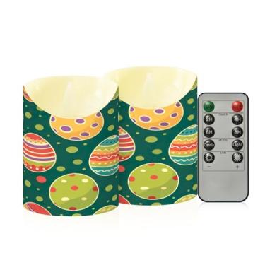 Imagem de Wassud Pacote com 2 velas sem chama de ovos verdes com controle remoto, velas realistas cintilantes com temporizador, velas decorativas para Natal, casamento, festa, decoração de casa pequena