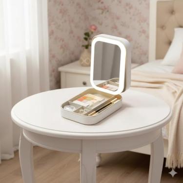 Imagem de Espelho LED Portátil Recarregável com Estojo Branco e Luz Recarregável