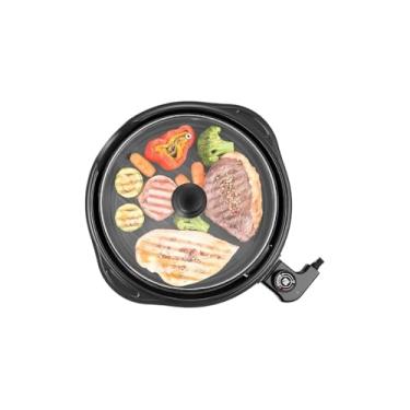 Imagem de Grill Elétrico Redondo Premium com Termostato, 1200W, 220V, Antiaderente, 40cm Diâmetro, Preto, Bandeja Coletora