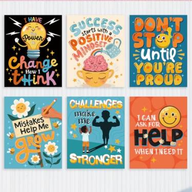 Imagem de 6 peças de pôsteres de parede de mentalidade positiva para decoração de quarto, estética, crescimento motivacional e mentalidade de parede, decorações coloridas de sala de aula, sem moldura