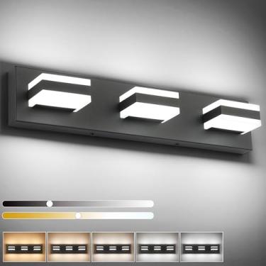 Imagem de SOLFART 5 luminárias pretas ajustáveis de temperatura de cor com 3 luzes de banheiro, luz LED sobre o espelho, luminária de banheiro para penteadeira