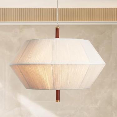 Imagem de Lustres de vime estilo fazenda para sala de jantar, iluminação suspensa, luminárias boho, lustre pendente de vime com cúpula de tecido, lustres cilíndricos para quarto, sala de jantar, hall