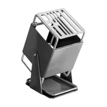 Imagem de ＫＬＫＣＭＳ Organizador de facas giratório com bandeja escorredora, acessório de cozinha em aço inoxidável, suporte para facas ideal para, Cinza